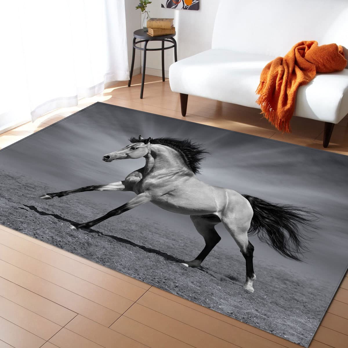Tapis chambre fille motif cheval gris pour créer un coin douceur antidérapant