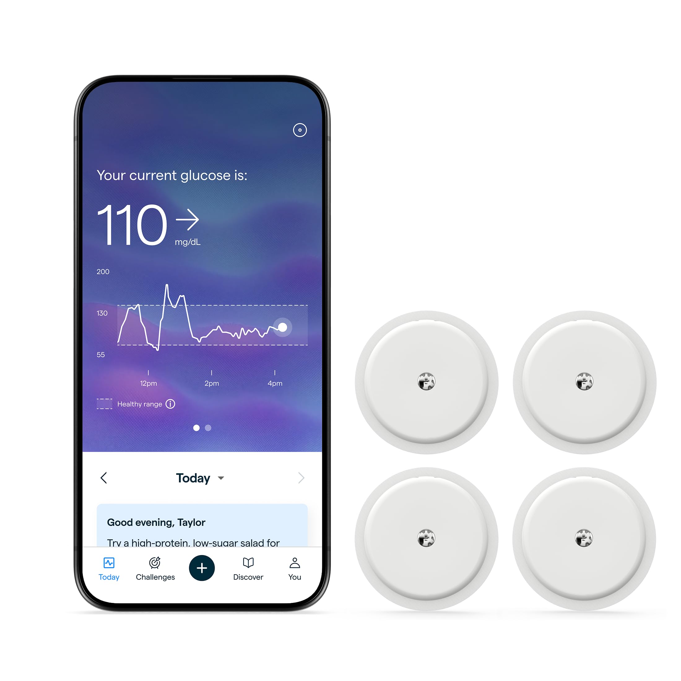 Lingo Continuous Glucose Monitor (CGM) 4-Pack. 24/7 Glucose Tracking