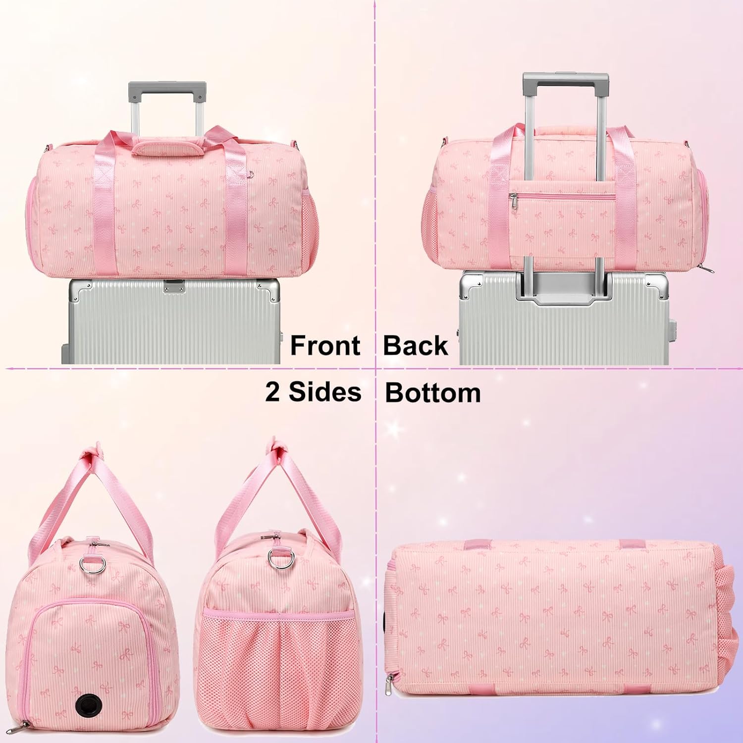 Dance Dag for Girl Sports Duffle Dag Gym Ballet Bag Corduroy Overnight Bag with Shoe Compartment and Dry Wet Pocket. - Image 3