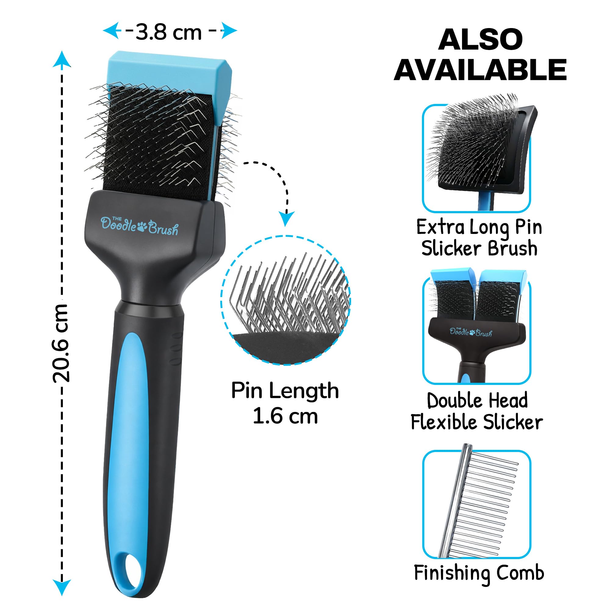 The Doodle Brush Brosse Lissante Tête Simple pour Chiens Slicker | Démêle les Nœuds, Longues Épingles, Tête Flexible, Manche Ergonomique, Pour Doodles, Toilettage Quotidien