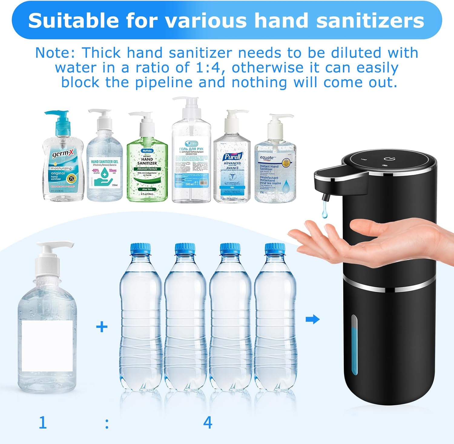 2 Pack Automatic Soap Dispenser,Automatic Liquid Soap Dispenser Touchless,12.8oz/380ml USB Rechargeabled Wall Mounted Smart Soap Dispensers for Bathroom Kitchen Dish Soap(Black) - Image 5