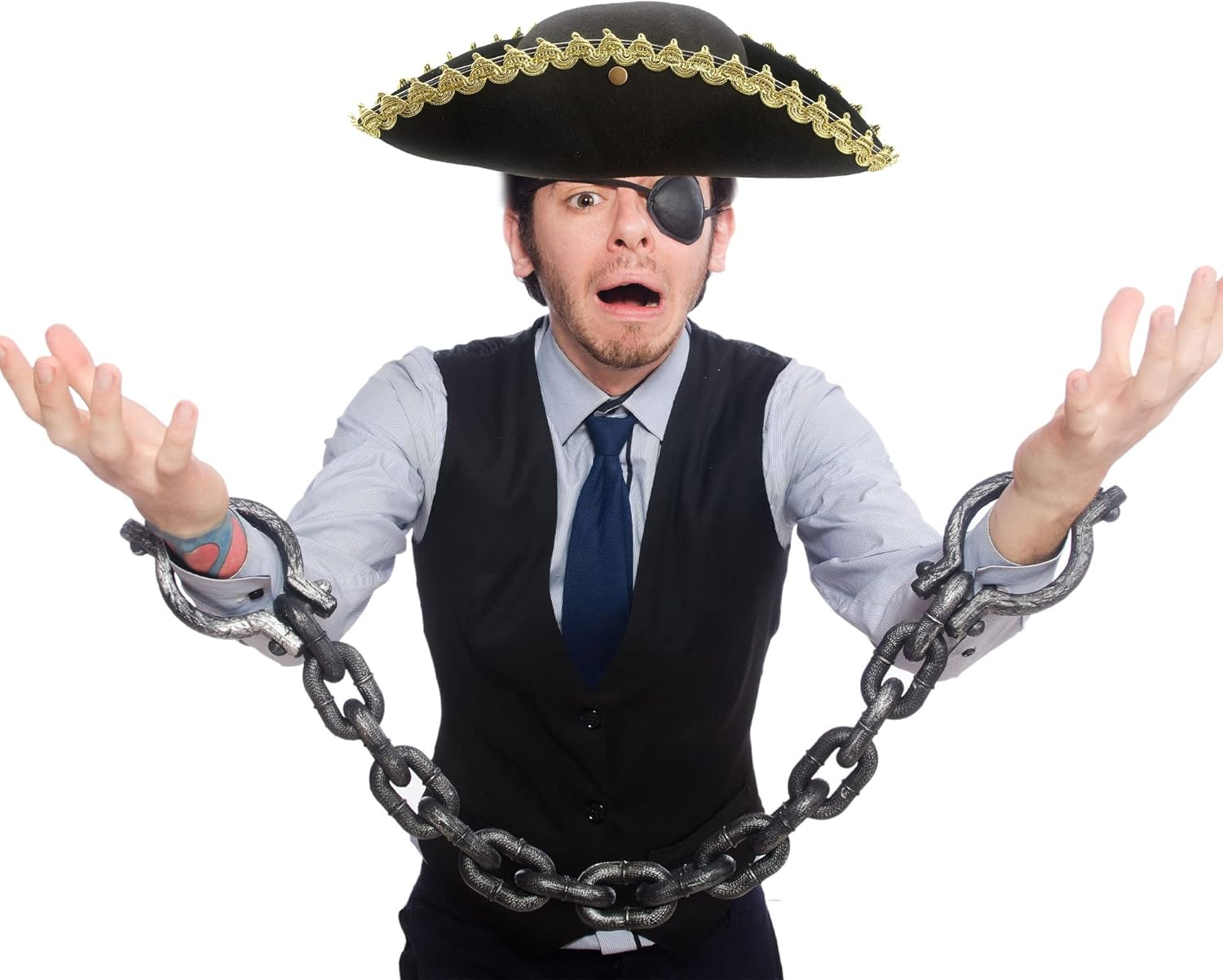 6 Pack Pirate Tricorn Hats Black Buccaneer Hat with Gold Trimming Pirate Captain Hat for Halloween Dress-up Party Supplies - Image 6