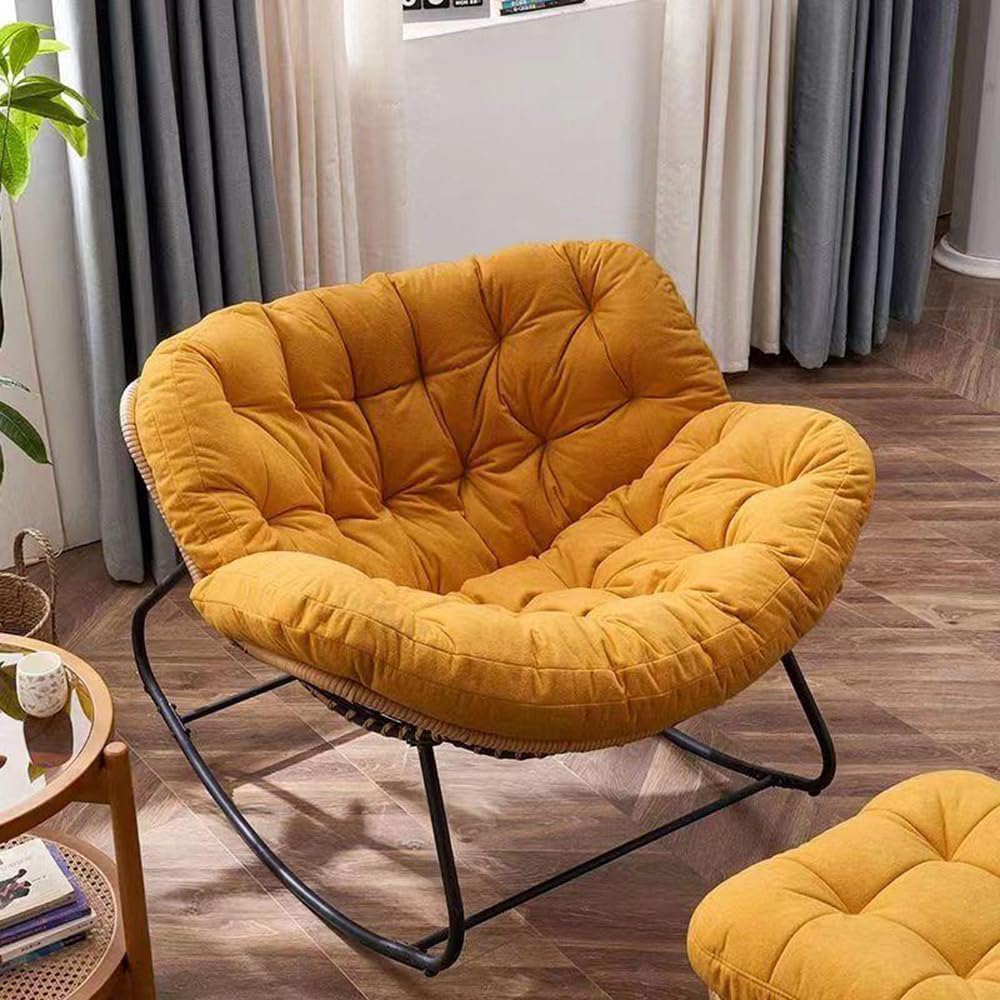 LITFAD Modern Rocking Chair with Upholstered and Black Metal Frame Stylish Lounge Chair for Living Room, Bedroom, Balcony - Black 31" L x 41.5" W x 19.5" H