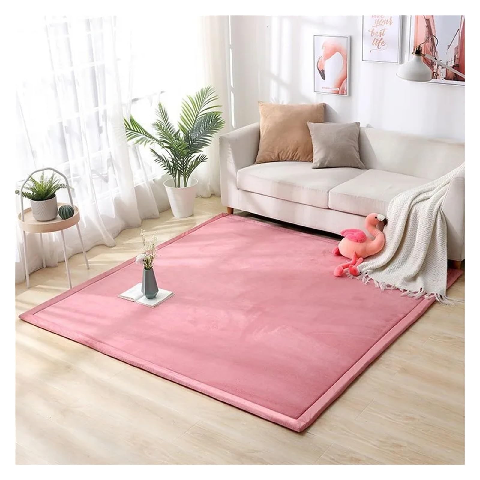 Tapis Shaggy épais 2cm grand tapis de salon en polaire rose pour chambre d'enfants