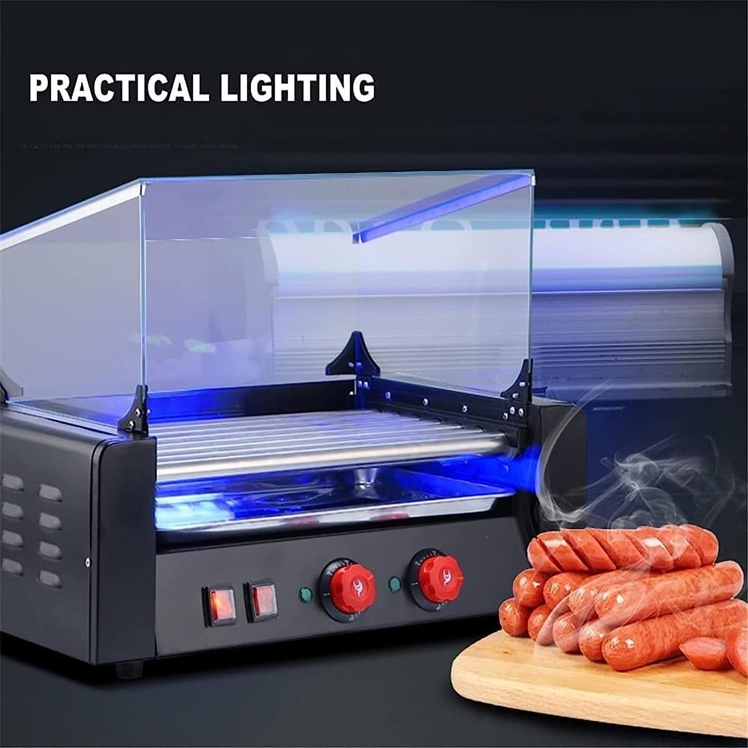 Máquinas para Perritos Calientes Asador automático de Salchichas, Calentador para Perritos Calientes con encimera de Acero Inoxidable, Capacidad