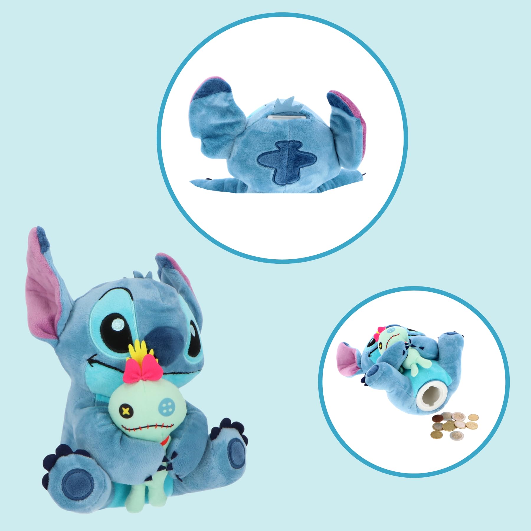 Tirelire Peluche Stitch Avec Scrump - Produit Officiel Disney, 20 Cm, Douce, Idée Cadeau Enfants Et Collection