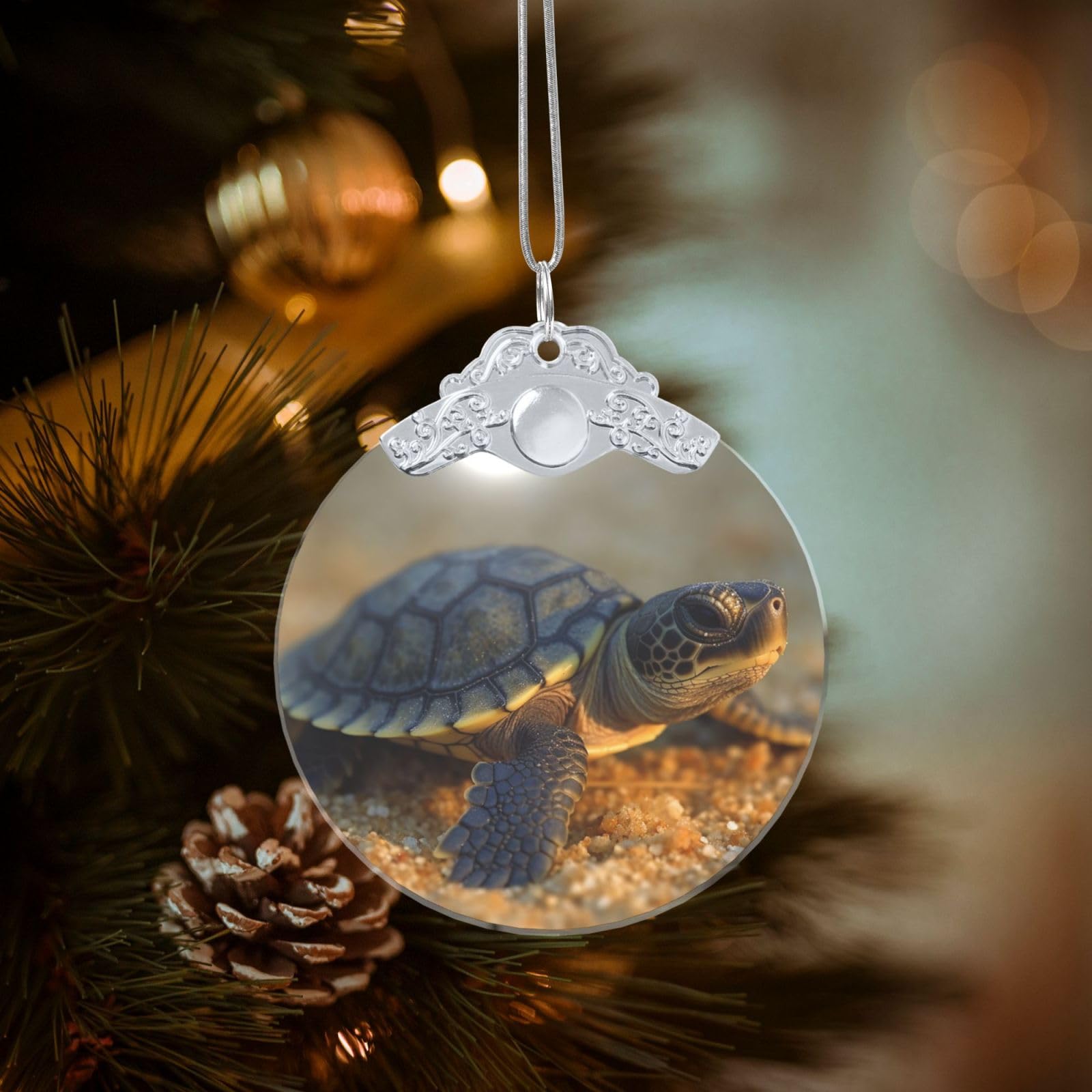 Crystal Christmas Ornaments for Christmas Tree Decoration Hanging Baby Turtle Ornament with Gold Ribbon Crafts Round Pendant for Keepsake Gifts Glass Xmas Decor Party Supplies