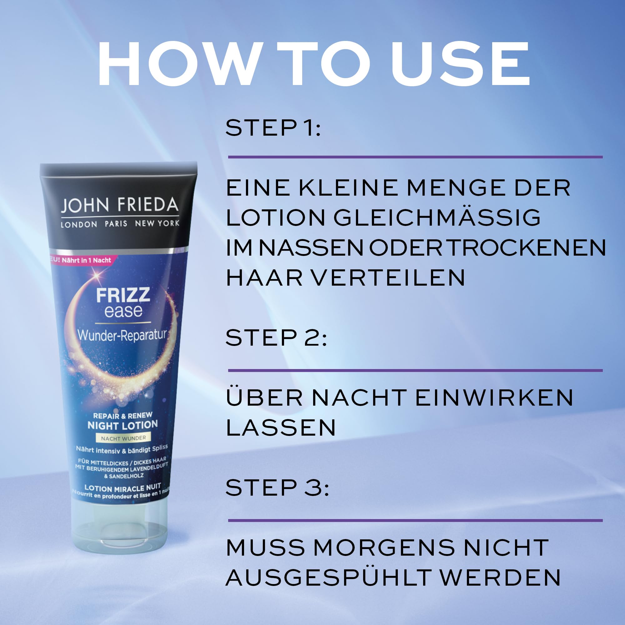 John Frieda Wunder-reparation Nacht Wunder balsam do włosów – zawartość: 100 ml – seria Frizz Ease – do włosów średnio-grubych/grubych – intensywnie odżywia w ciągu 1 nocy