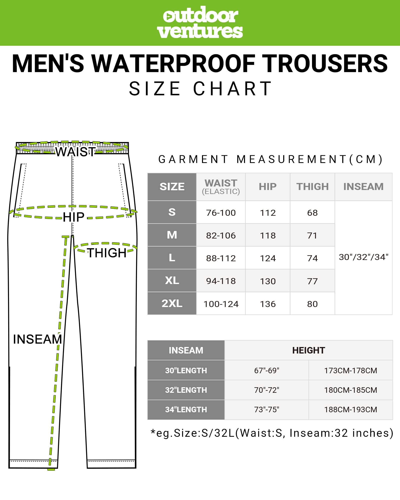 Outdoor Ventures Pantaloni antipioggia da uomo, per bicicletta, impermeabili, traspiranti, antivento, per attività all'aria aperta, da trekking, leggeri