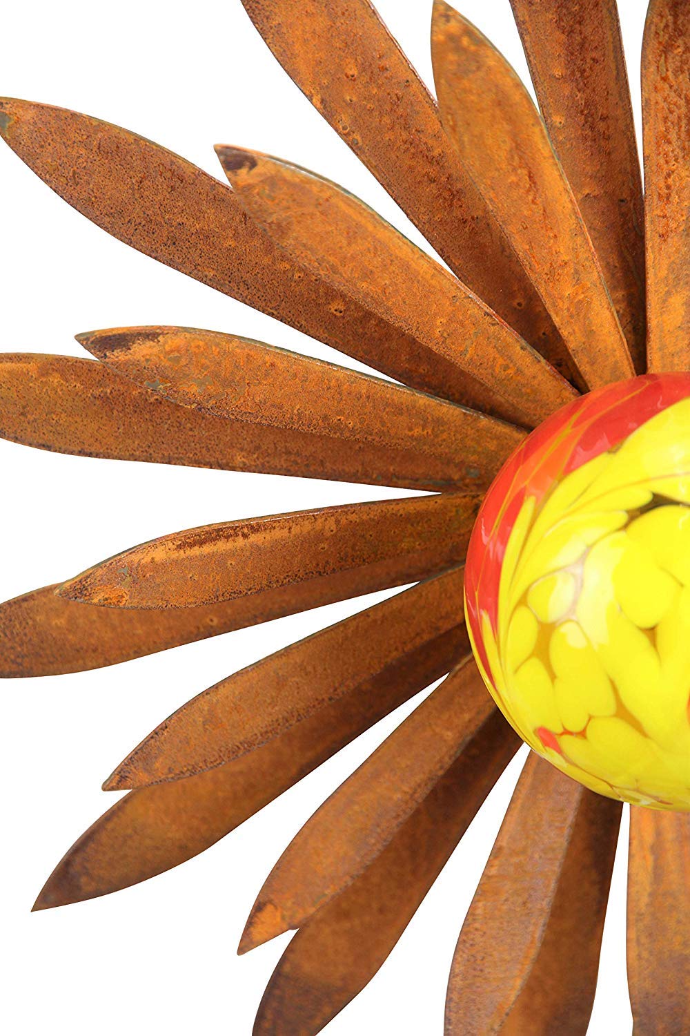 Overig Tuinbeeld metaal Eco-roest 3 bloemen met gekleurde glasbollen