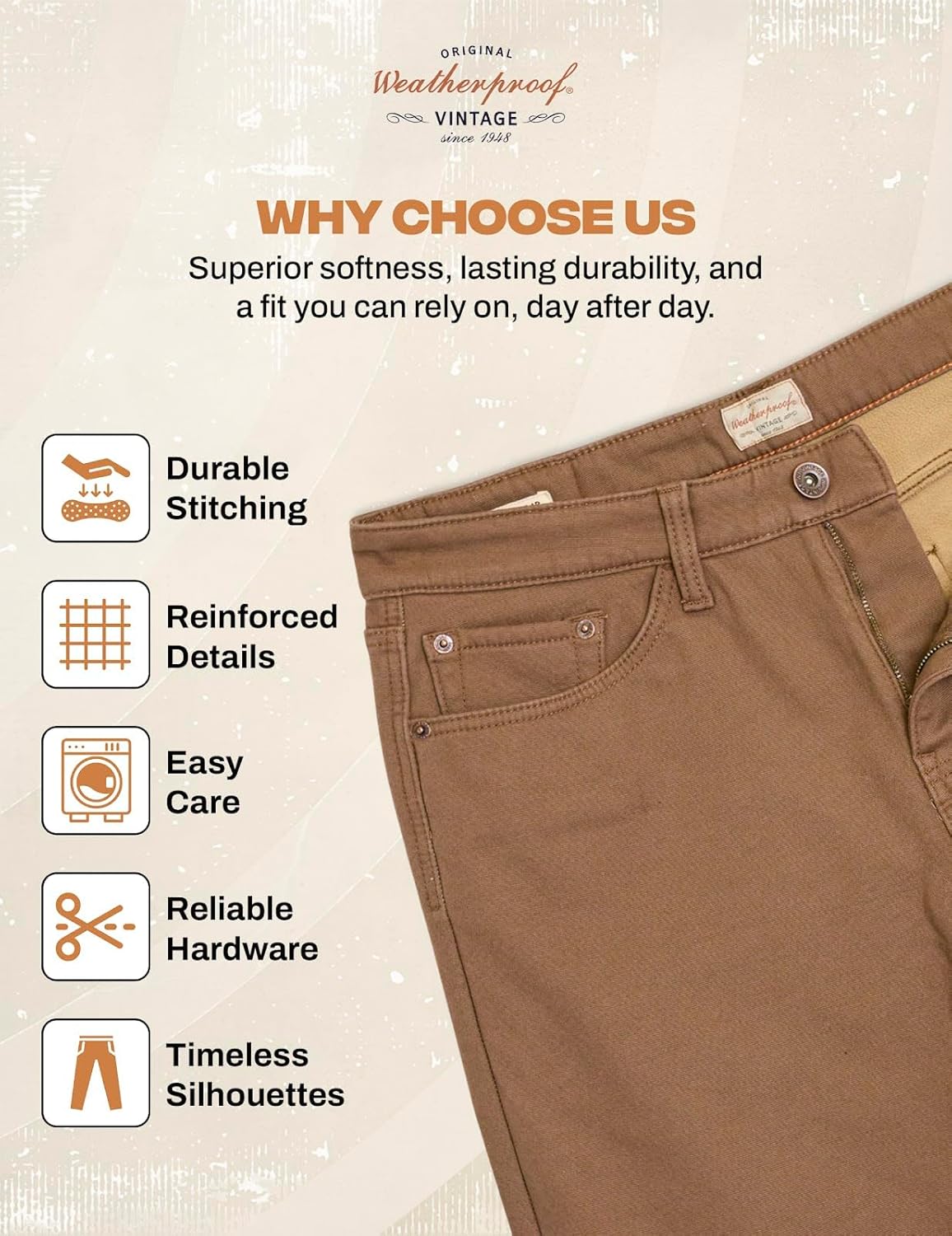 Weatherproof Vintage Fleece Lined Pants Men's - Regular Fit | Soft & Warm, Cold Weather Insulated Canvas Winter Pants for Men - Image 7