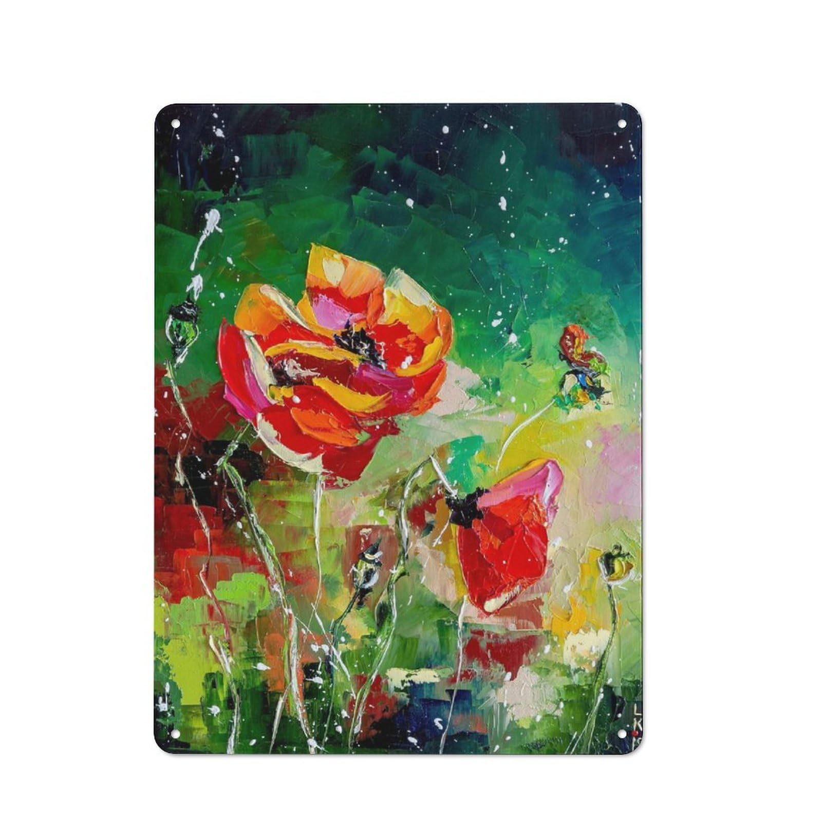 Junmoney Style-4 Metal Wall Sign 40X30cm Featuring Red Poppies For Café Or Restaurant, A New Home Present For Hospitality Interior Collectors