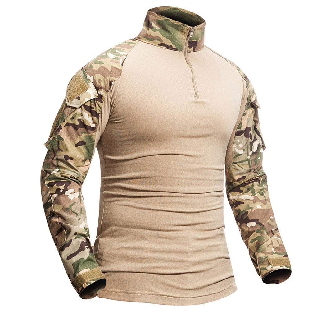 Onsoyours Homme Chemises Combat Militaire Airsoft BDU Shirt Tenue Camouflage Uniforme Slim Fit Tactique Séchage Rapide avec Poches Coudières Manches Longues Chemise Multicam