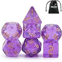 Vista 37 de Juego de dados DND de 7 dados poliédricos con una bolsa de dados de cuero, juego de dados D&D para juegos de mesa RPG (negro)