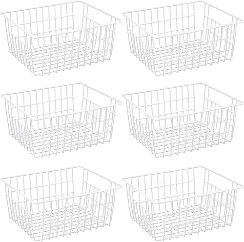 GEDLIRE Cestas de alambre de metal para organización de 6 unidades, almacenamiento de despensa doméstica con asas, cestas de congelador para