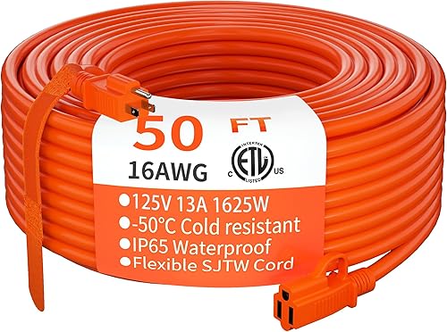 Miniatura 39 de HUANCHAIN Cable de extensión para exteriores de calibre 14/3 de 25 pies, resistente al agua, con cable eléctrico de 3 clavijas iluminado y flexible