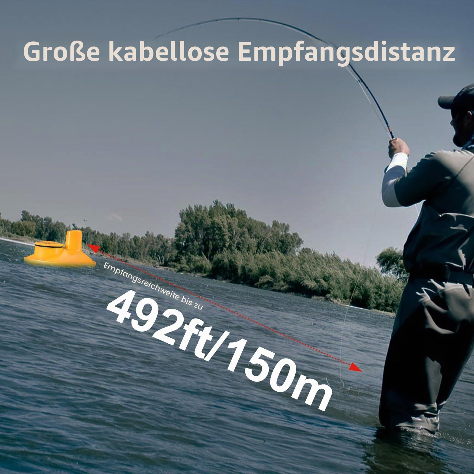 LUCKY Drahtloser Wassertiefe-Fischfinder Kajak Tragbarer Fischfinder Sonarsensor LCD-Anzeige Boot-Fischfinder für Ufer Kajaks Angeln FFW718
