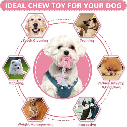 Miniatura 5 de 6 Pack Puppy Toys for Teething Small Dogs, Cute Pink Dog Chew Toys for Puppies, Soft Squeaky Dog Toys for Small Breed Cleaning Doggy Teeth, Outdoor