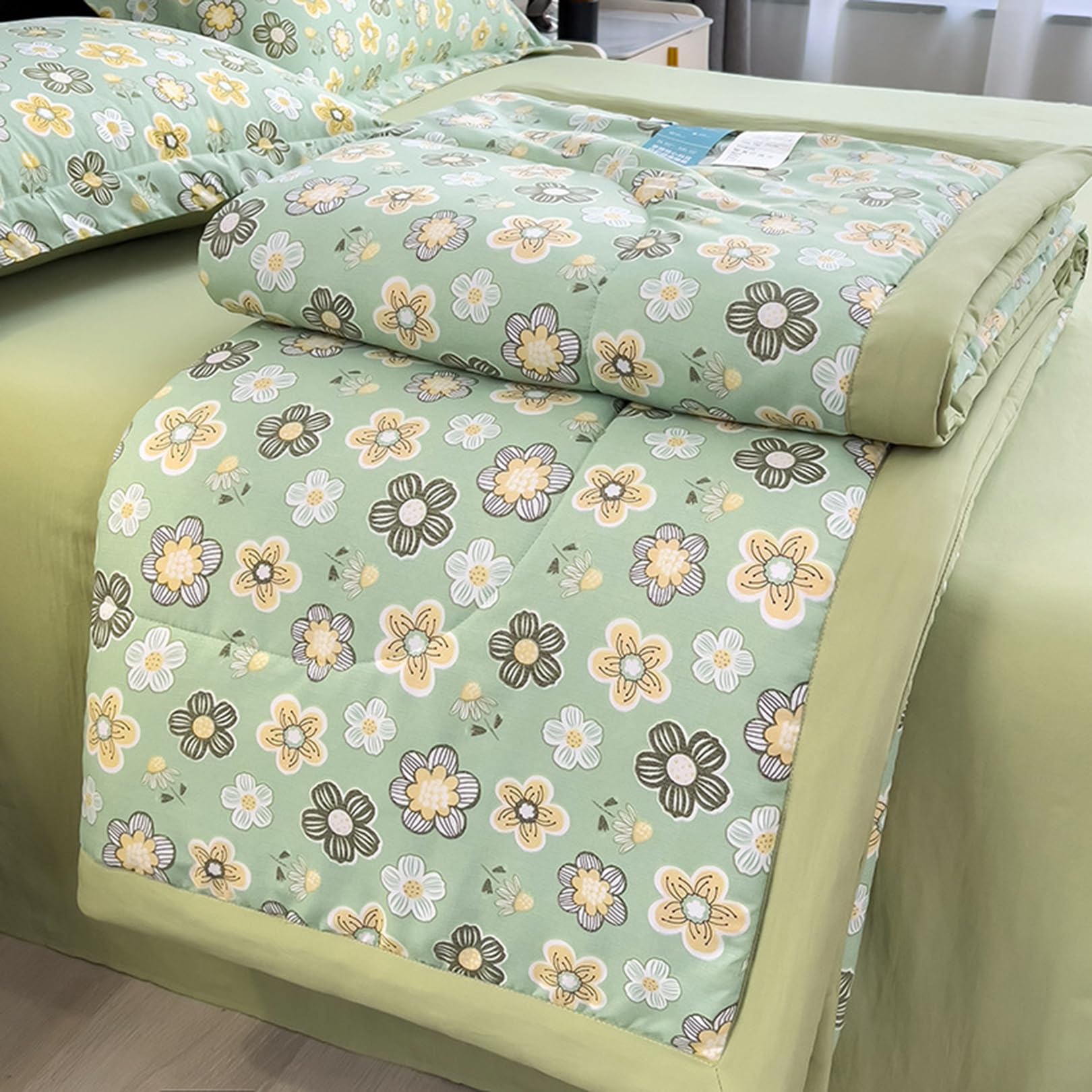 Yinghesheng Quilted Bedspreads - Lightweight Summer Bed Duvet & Throw | UK Single/King Sizes Comforter Soft Hypoallergenic Breathable 100% Cotton Floral Printed Pattern Bedding,B,150x200cm
