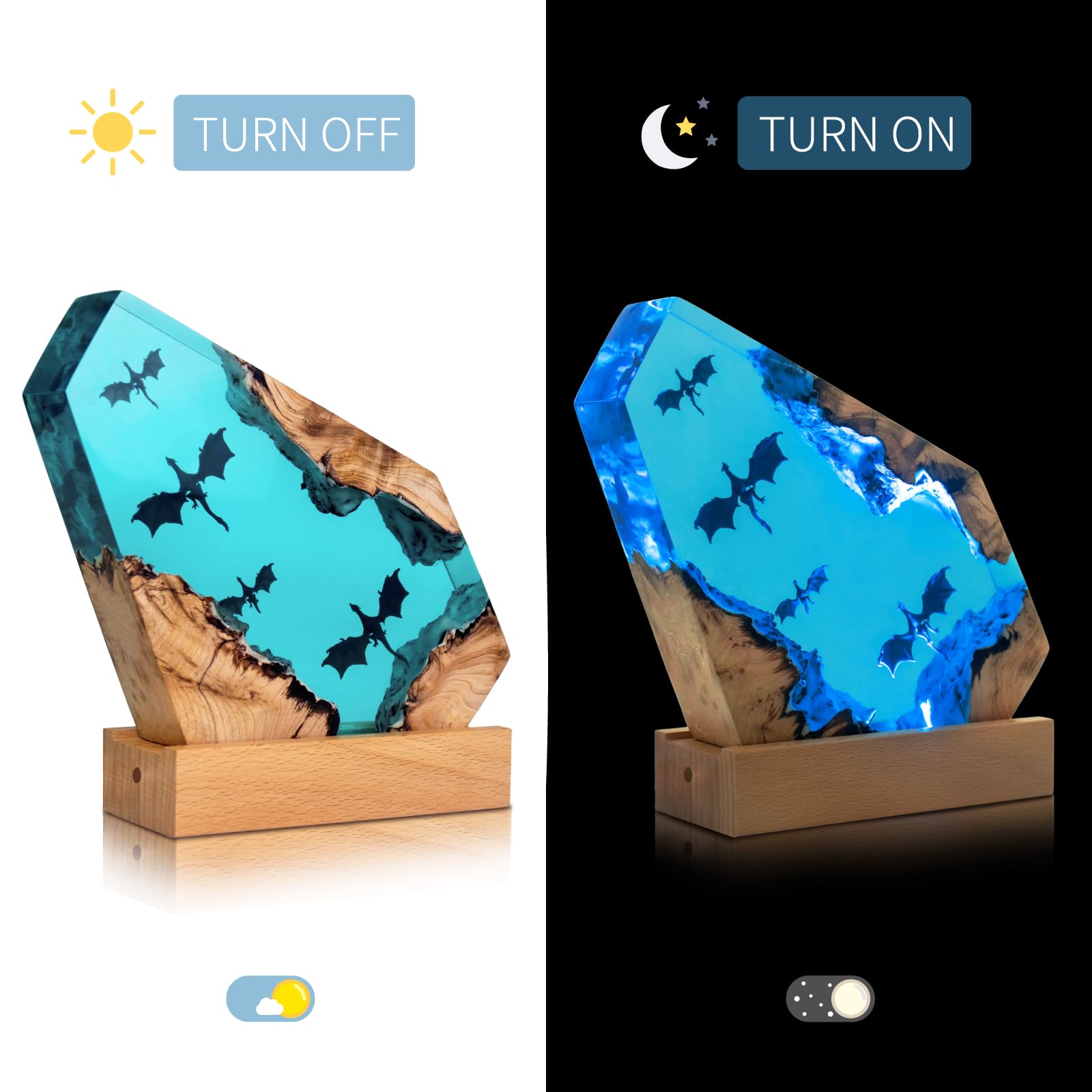 Drachen-Lampe aus Harz, handgefertigt, Heimdekoration, Nachttisch-Nachtlicht, einzigartige Harz-Beleuchtung, Nachttisch-Dekorationen für Schlafzimmer, geeignet für Feiertage