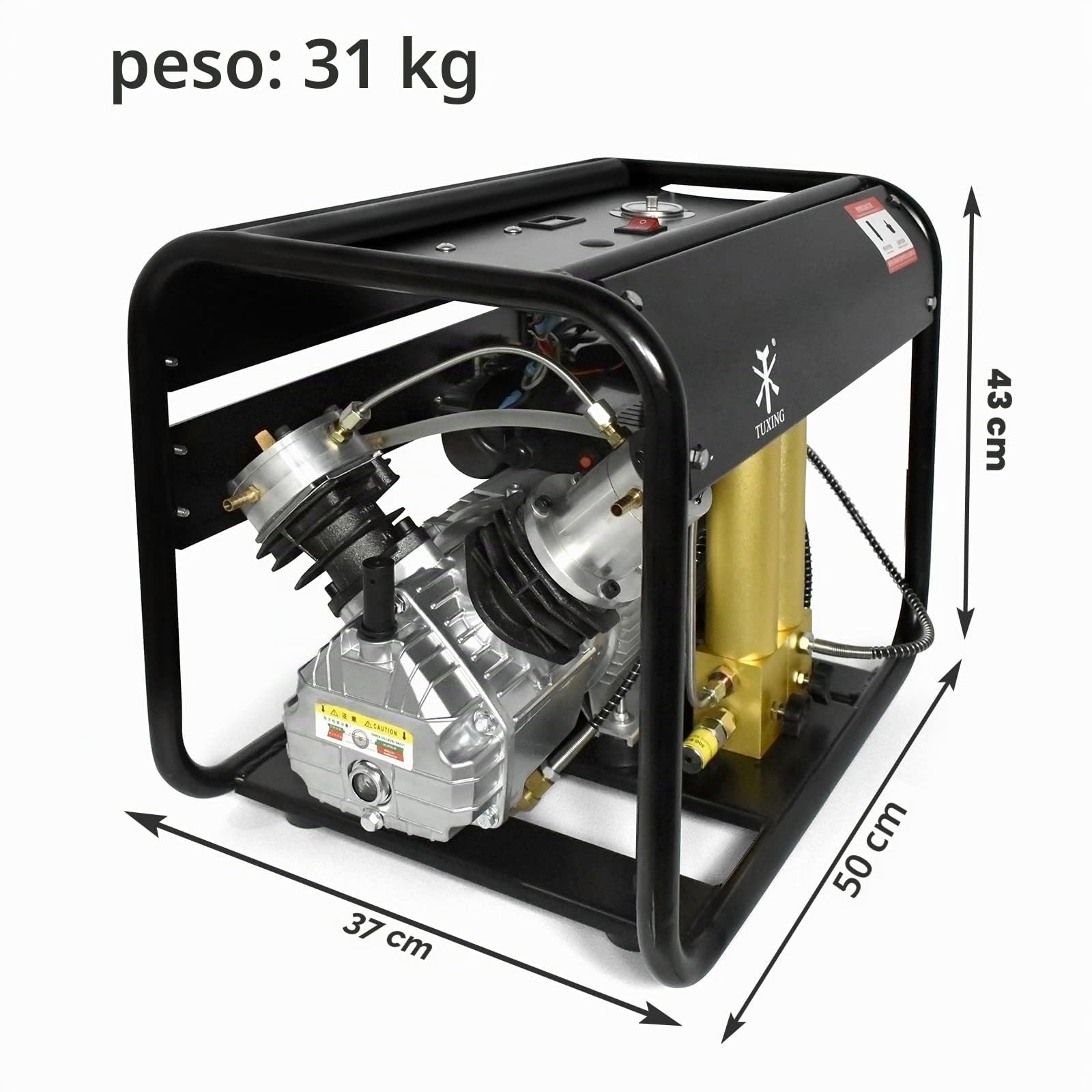 Compresor de aire PCP TUXING de 300 bar, con filtro separador de agua y aceite de dos etapas integrado, versión con parada automática, para recarga de tanques de paintball/buceo de 220 V (TXEDM042)
