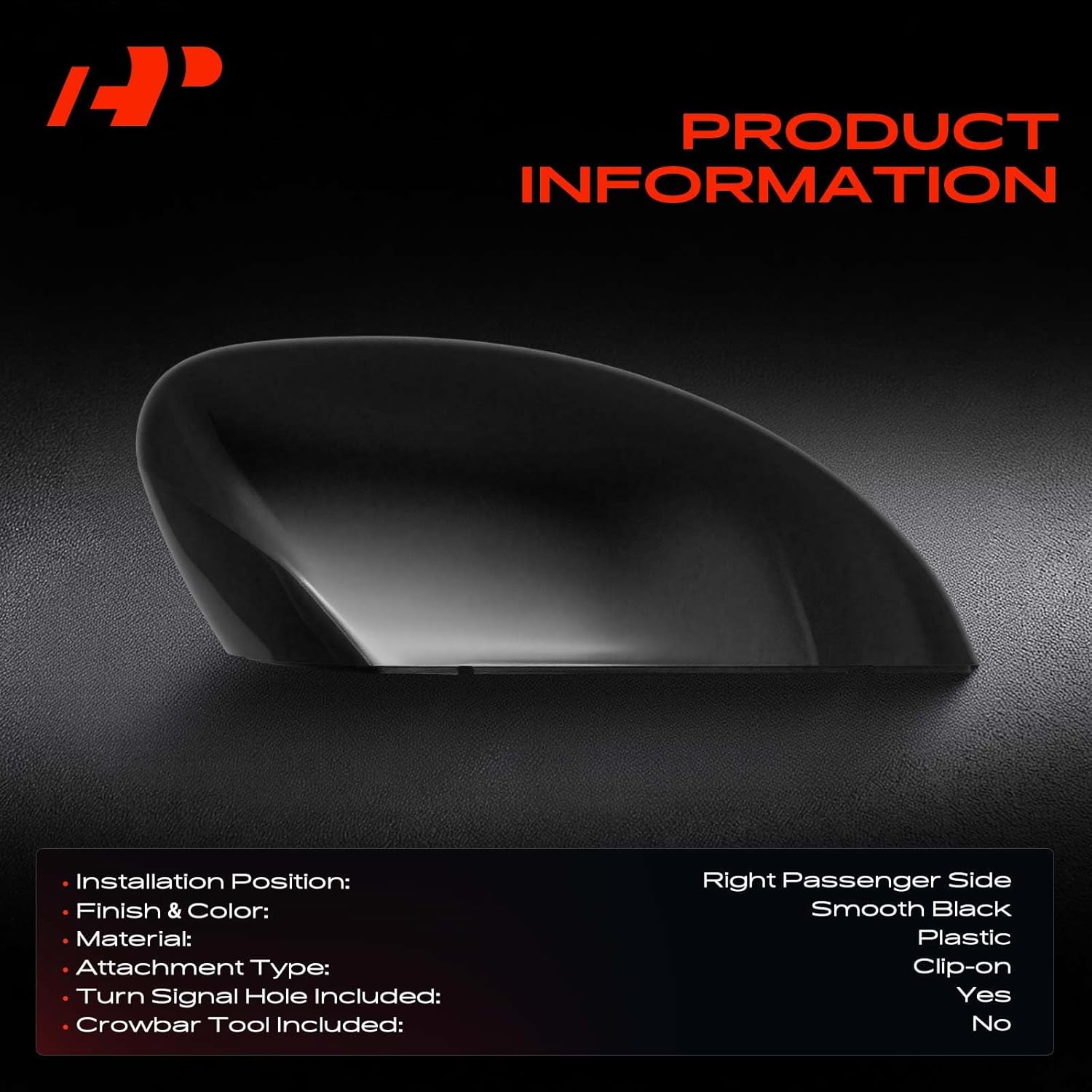 A-Premium Passenger Side Rearview Mirror Cover Cap - Compatible with Ford Escape 2017 2018 2019 - Smooth Black, with Turn Signal Hole