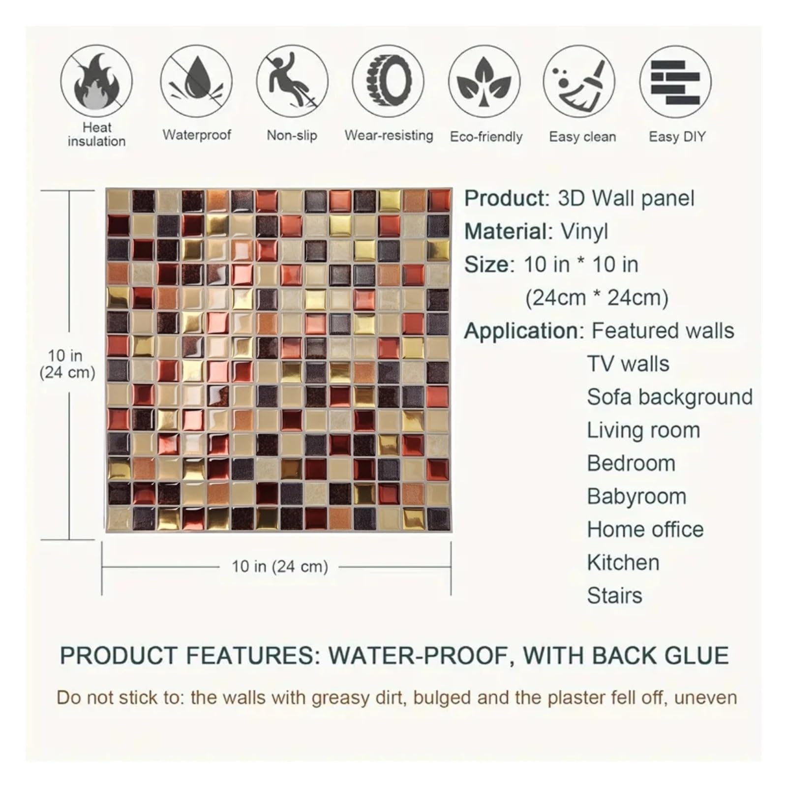 Piastrelle a mosaico autoadesive a mosaico, impermeabili, resistenti all'olio, paraschizzi per decorare la stanza (20 pezzi)
