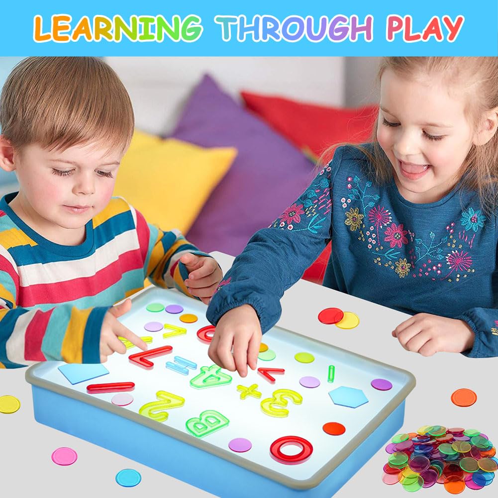 Vicloon Juguetes Sensoriales, Juguetes Autismo, Mesa de Luz Sensorial y Accesorios, Caja de Luz Azul con 151 Letras, Símbolos Matemáticos y Geometría, Juegos para Niños Autistas