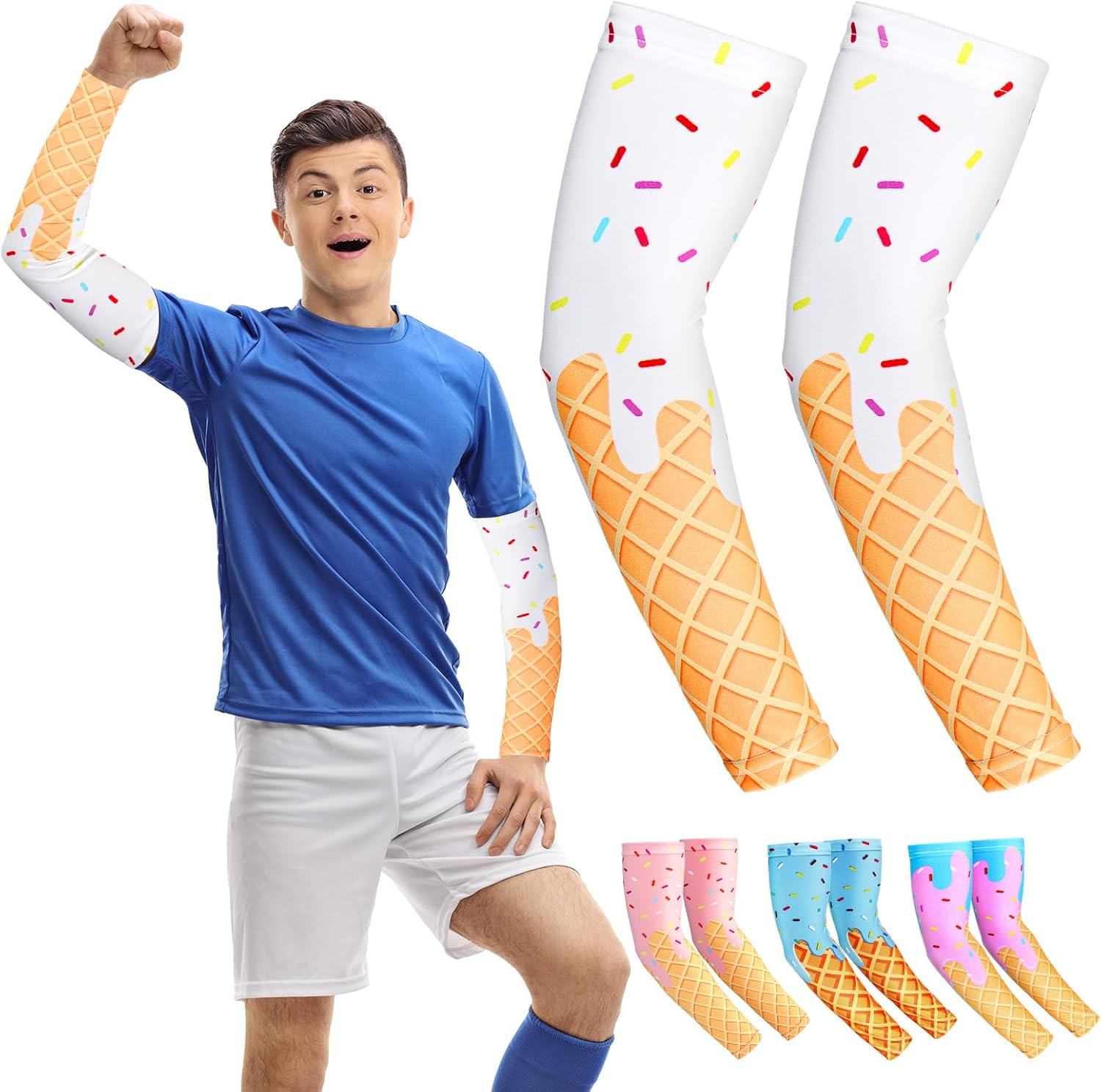 Chicingyou Ice Cream Drip Baseball Arm Sleeves Cone Compression Arm Sleeves for Adult Sport Baseball Football