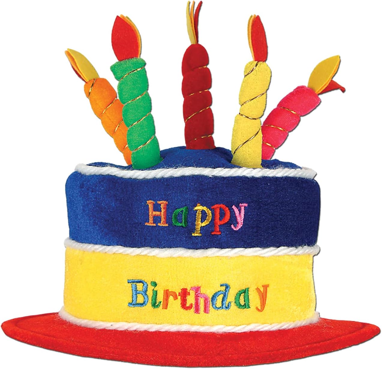 Beistle Plush Fabric Novelty Happy Birthday Cake Hat With Candles Adult Size Unisex Photo