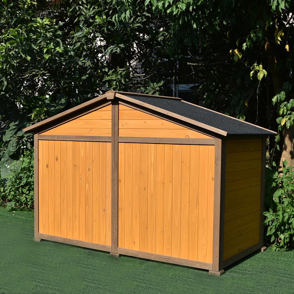 Animal Valley - Caseta para Perro Doble con Techo Shingle Negro - Madera y Shingle - 185 x 106 x 120 cm - Tamaño XXL - Beige y Marrón - para Perros Grandes