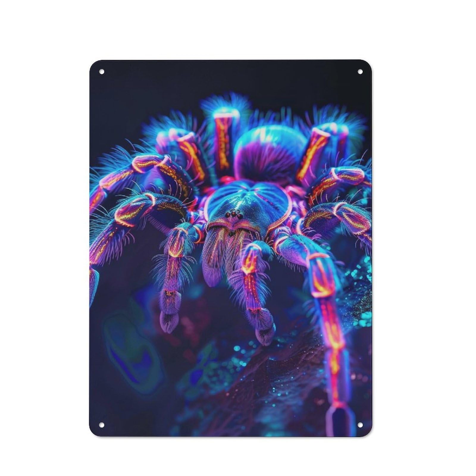 Character Decorative Tin Plaque 40x30cm Featuring Neon Tarantula, Home Wall Decor for Flat, Dorm Room, Lounge Or Cafe