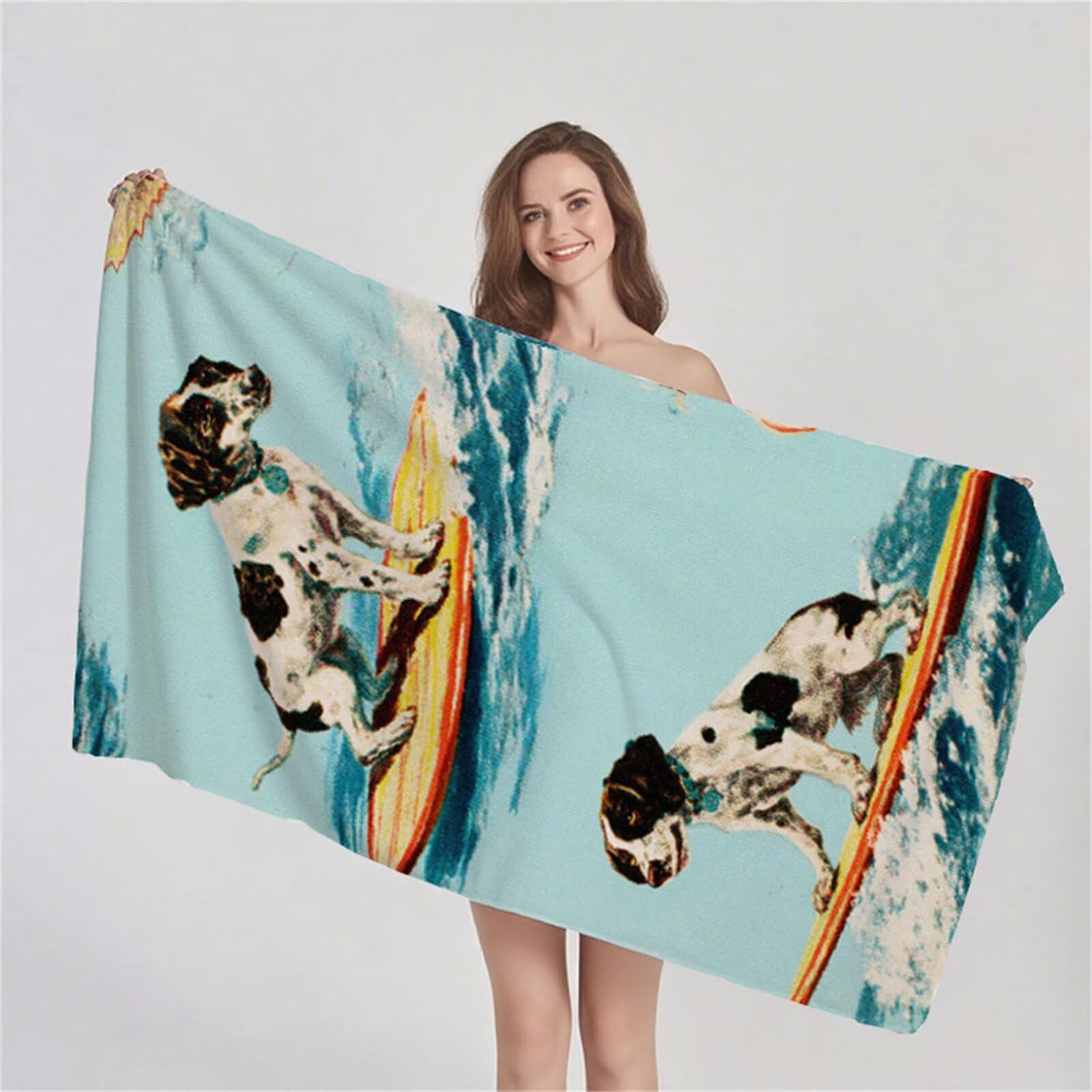 Serviette de Plage Microfibre, Chien Jaune Serviette de Bain Grande Taille 75x150 cm Léger Douces et à Séchage Rapide, Anti-Sable Drap de Plage, avec Sac pour Voyage Natation Serviettes Sport G1-740