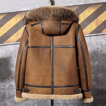 Denny&Dora New Mens B3 Shearling Jacket Short Hunting Fur Coat