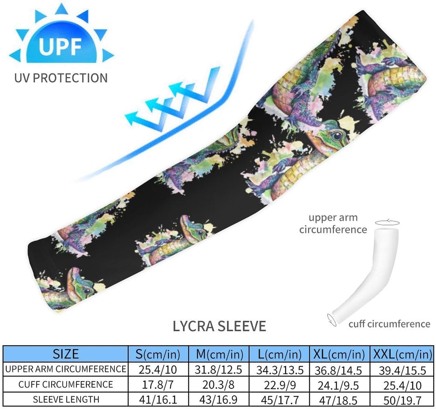 Cartoon Watercolor Crocodile Arm Sleeves Cooling Sun Protection Sports Compression for Golf Basketball