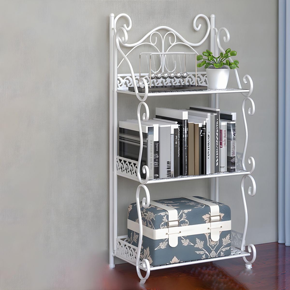 KWOKING Glam Bookcase Shelf Open Back Bookcase for Study Room Office Bookshelf Landing Multi-functional Living Room Multi-layer Shelf Children Students Storage Bookcase White 13.4"L x 8.3"W x 25.6"H