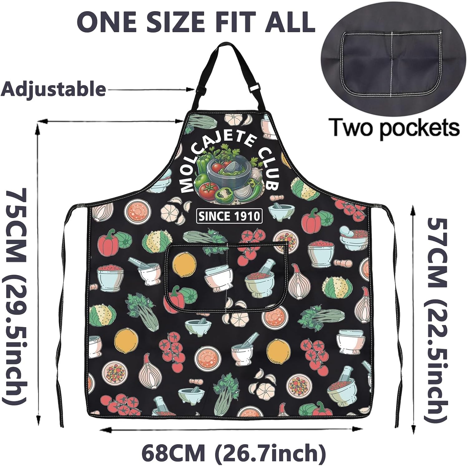 CMNIM Mexican Kitchen Apron Mexican Salsa Pride Gift Cinco De Mayo Molcajete Club Mexican Mortar Handmade Apron for Chef Gift image 2