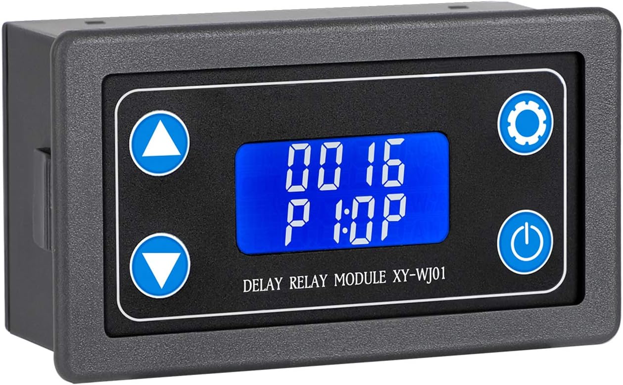 DROK Delay Relay Module, DC 6-30V Timer Relay 12V 24V 0.01s-9999min 50mA Digital Timer Cycle Delay Switch Module AC 220V Power On-Off Controller with LCD Display Switch Button Case