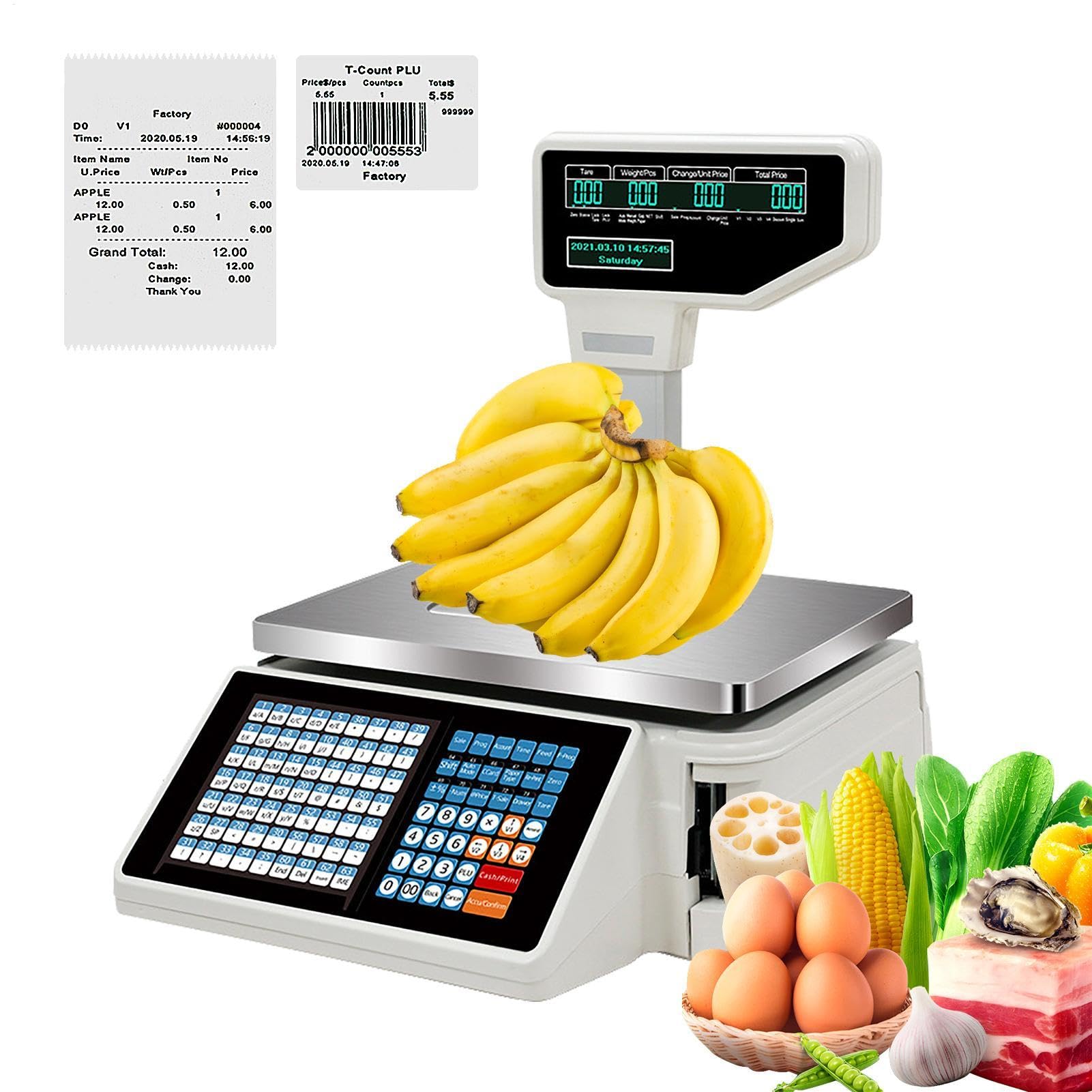 Label Printing Scale,Digital Electronic Counting Scale | Computing Scale with Printer, Commercial Food Weight Scale for Bakery Seafood Market, Vegetable Shop