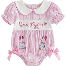 Toddler Baby Girl Romper Goose Doll Collar Stripes Smocked One Silly Goose Birthday Outfit Summer Smash Cake Clothes
