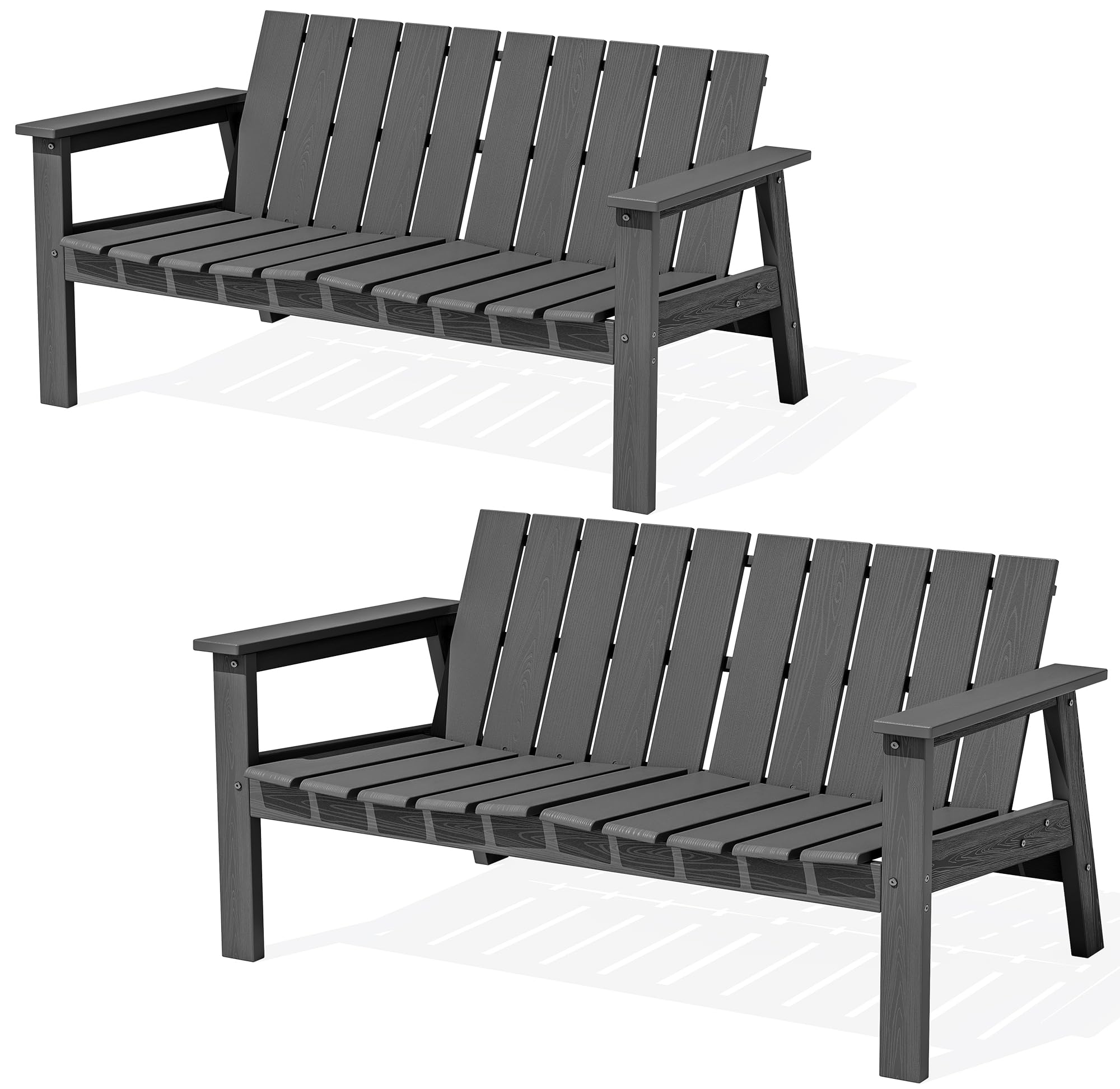 SERWALL 2-Person HDPE All-Weather Outdoor Bench Set of 2, Grey