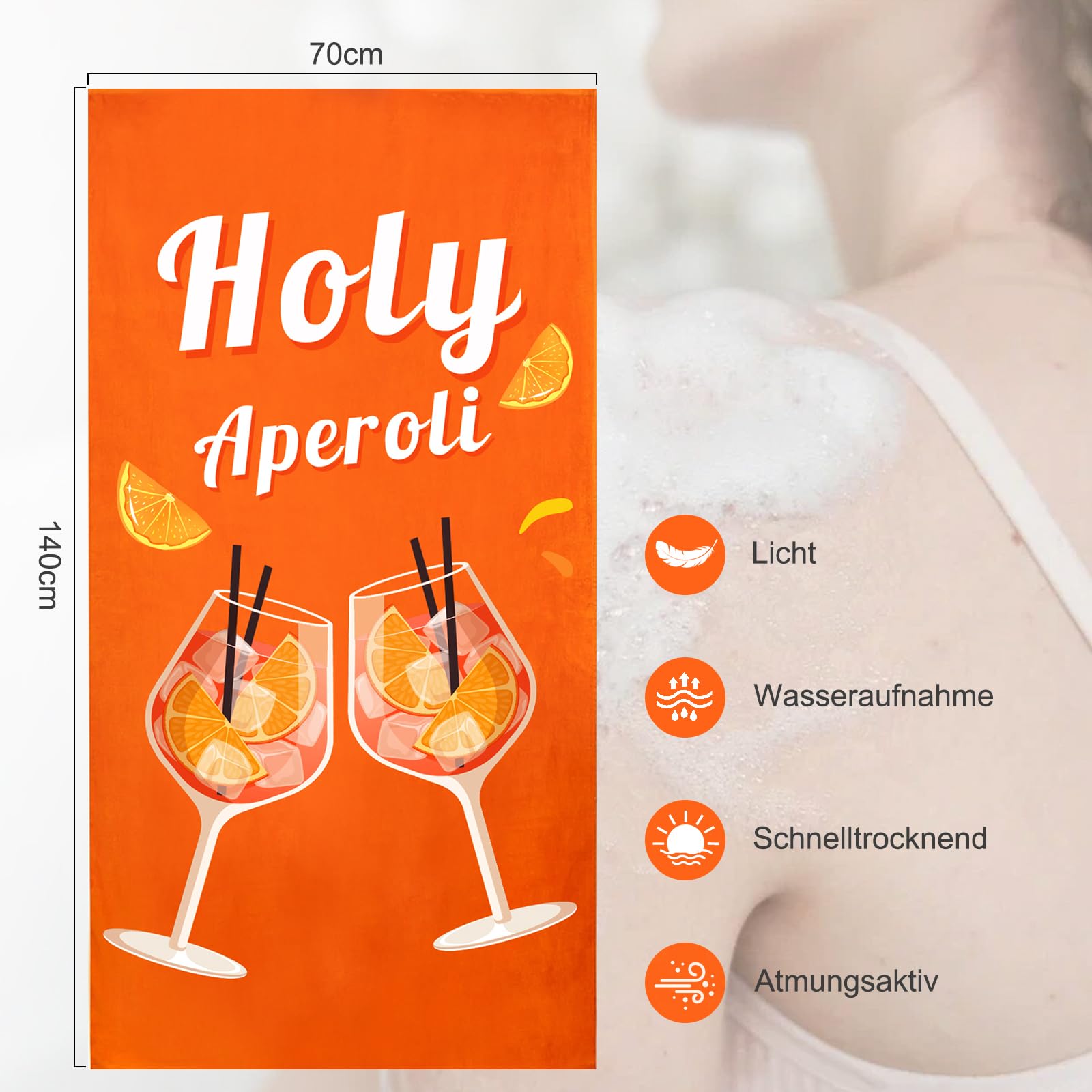 Ręcznik plażowy Aperol, Prezent AperolSpritz, Ręcznik plażowy z mikrofibry Lekki i miękki, Ręcznik plażowy dla mężczyzn i kobiet, Pomysły na prezent dla fanów Aperol (70 x 140cm) (Aperol)