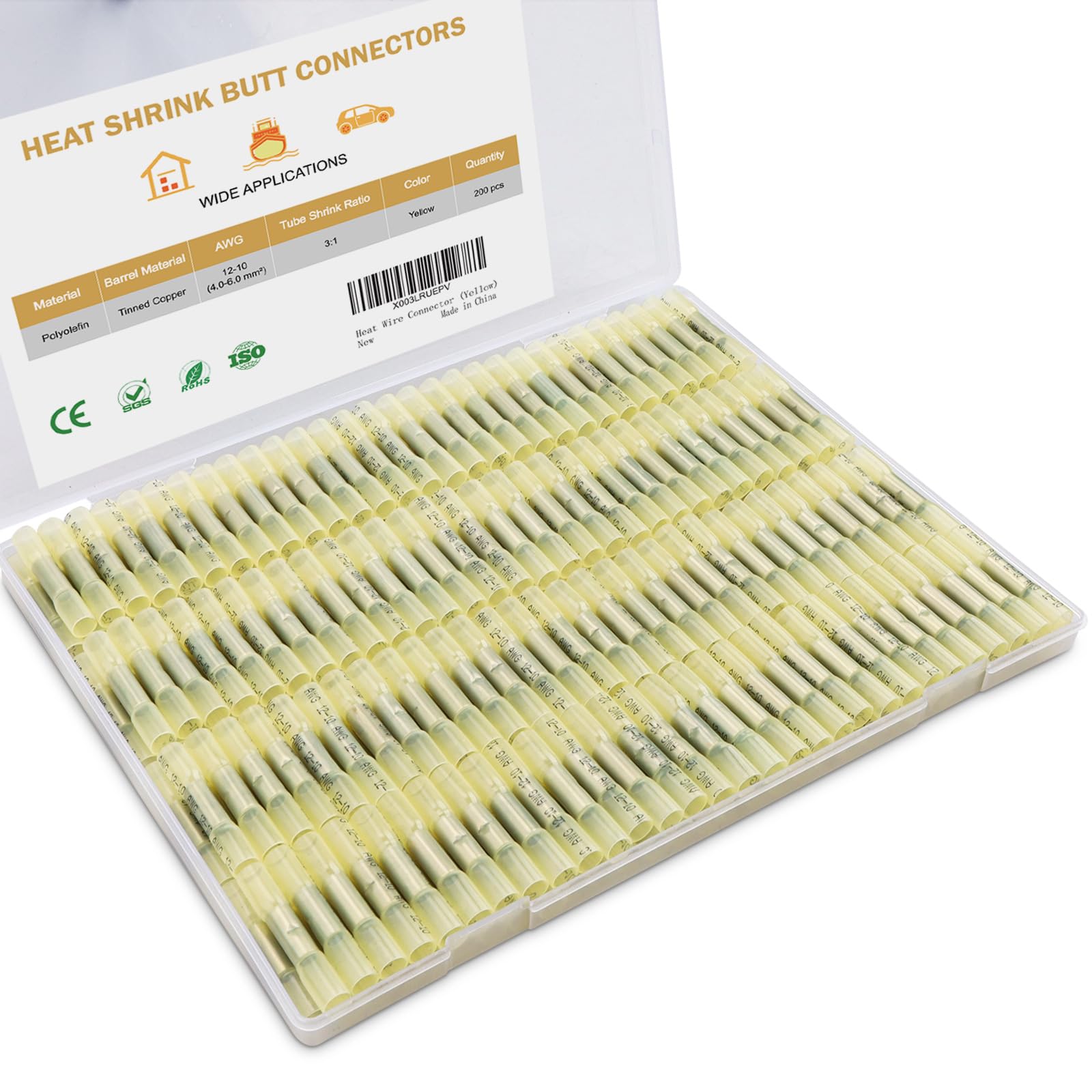 Conectores termorretráctiles de cable impermeables amarillos AWG 12-10 empalmes terminales 7
