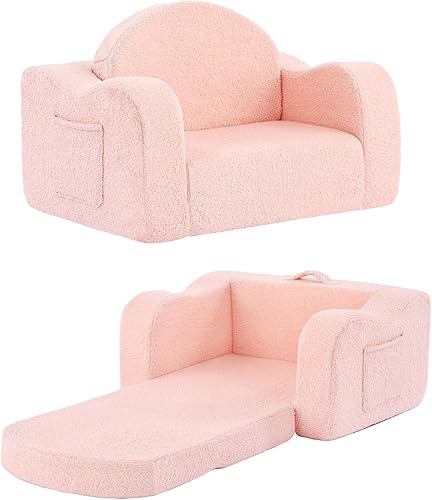 Tiita Silla para niños, sillas plegables cómodas para niños, sofá de felpa 2 en 1 para niños, sillón con reposabrazos de bebé, sofá a tumbona, sofás