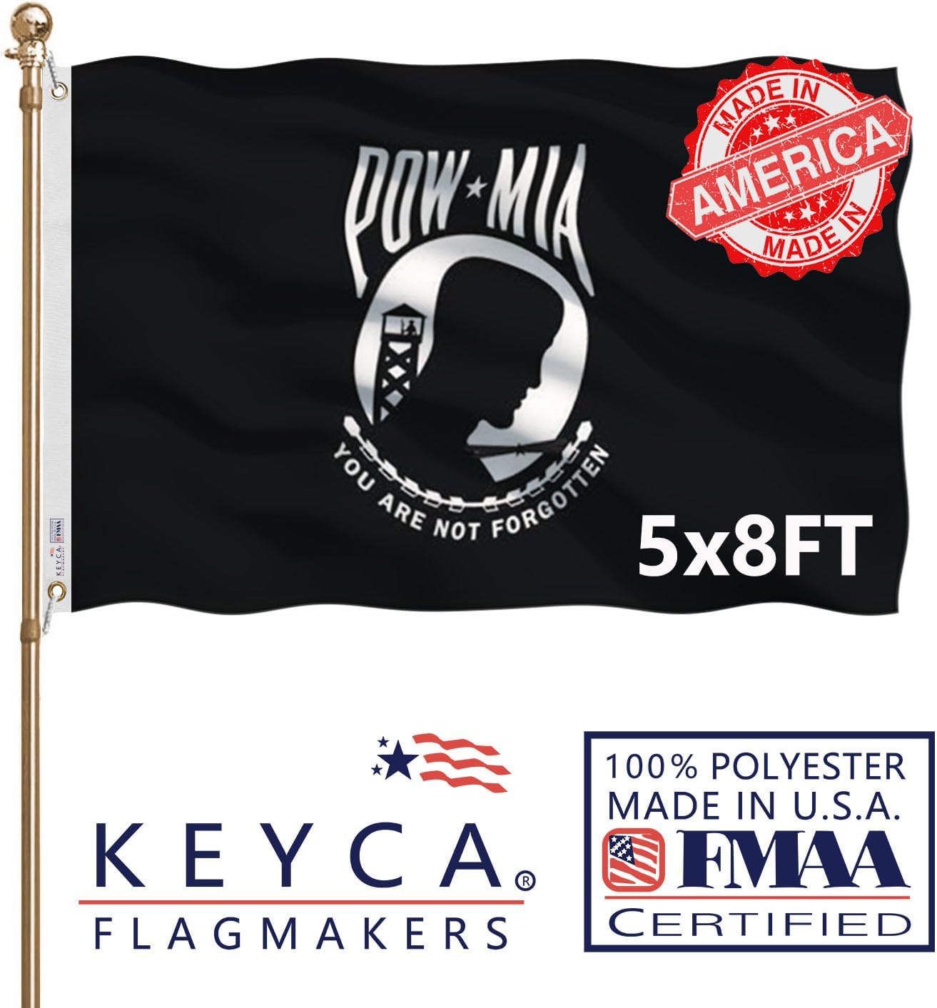 Pow Mia Flags 2x3 Outdoor Heavy Duty Double Sided Nylon Vivid Color Anti-Fading with 2 Brass Grommets for Home/Company/Indoor Outdoor Decoration
