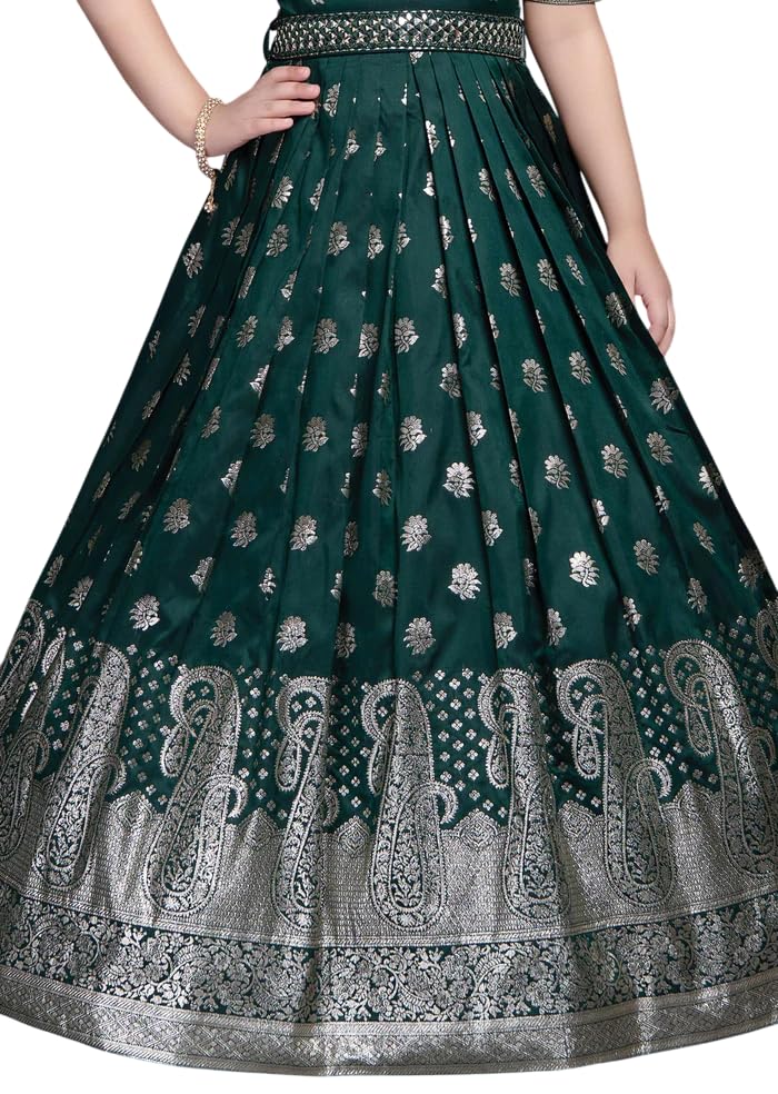 Image of White Button Girls Banaras Weaving Simar Jacquard Gown | Royal Ethnic Long Maxi Dress