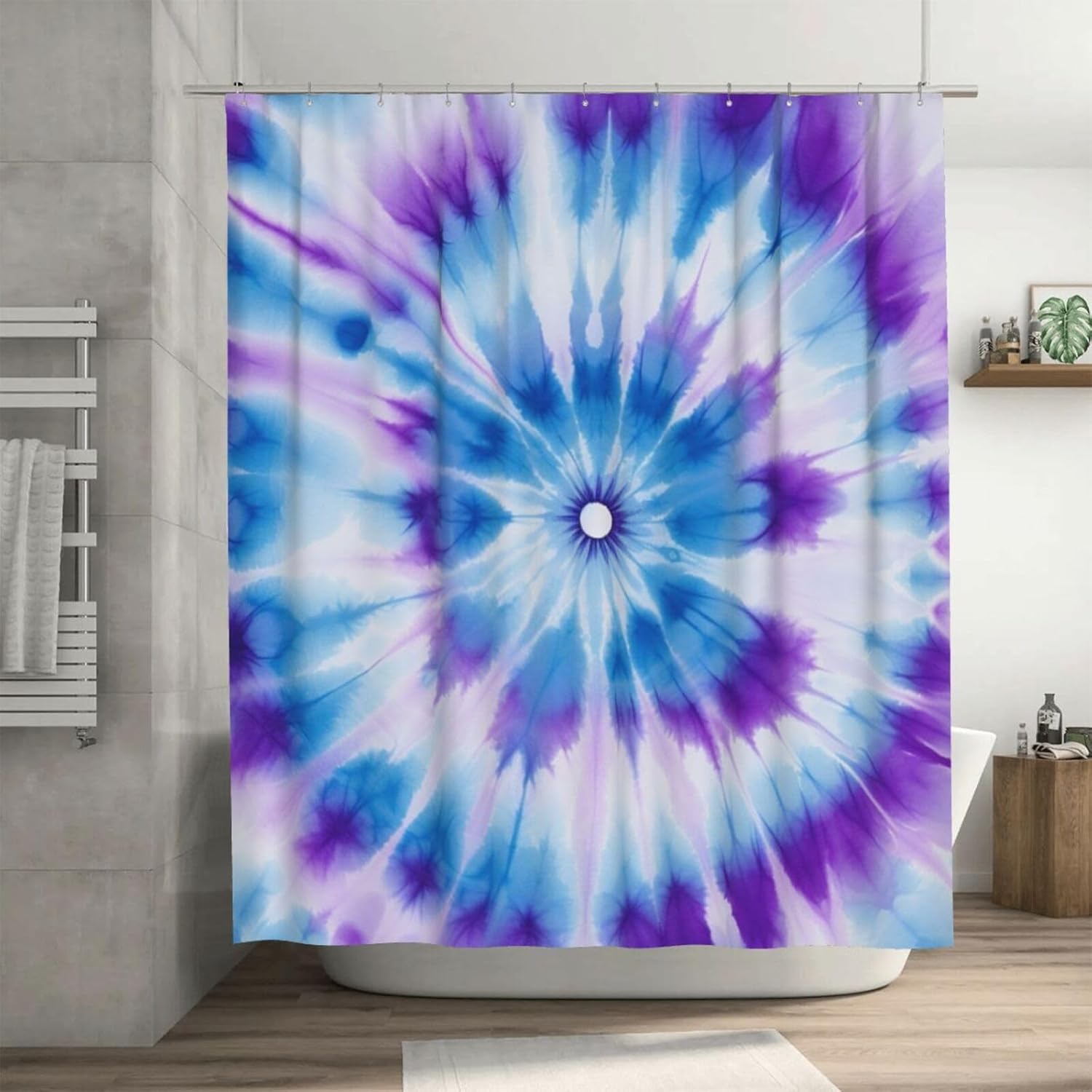 Decorative Shower Curtain Blue Purple Tie Dye Mandala Flower Bath Curtain for Tub Bathroom No Liner Waterproof Fabric Shower Curtain Set with Metal Hooks 72x72 Inch
