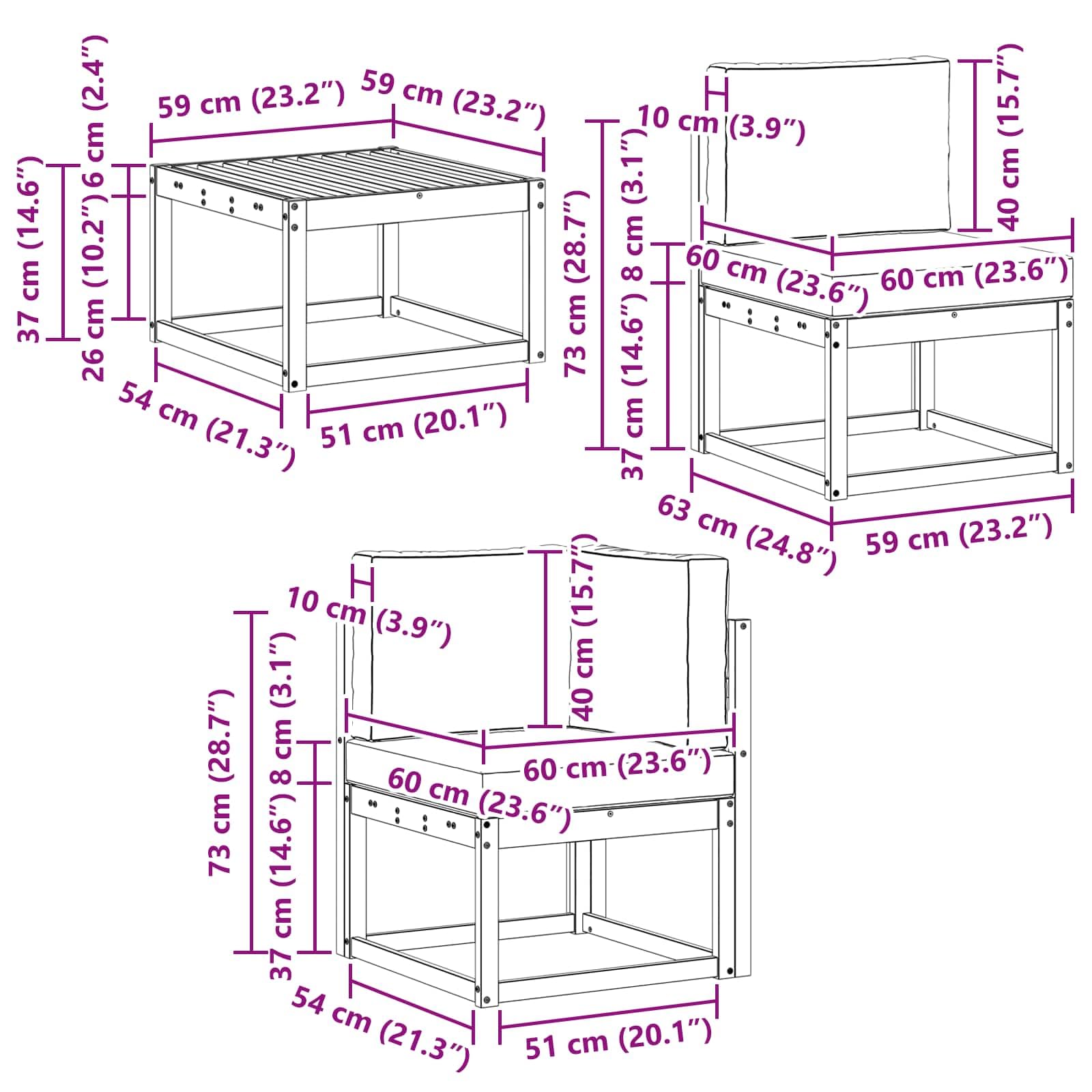 Gartenmöbelgarnitur Set mit 10 Kissen, wetterfestes Akazienholz, modulares Design für Terrasse, Balkon und Garten, langlebig, stilvoll, platzsparend, inklusive Tisch, Sofas und Armlehnen