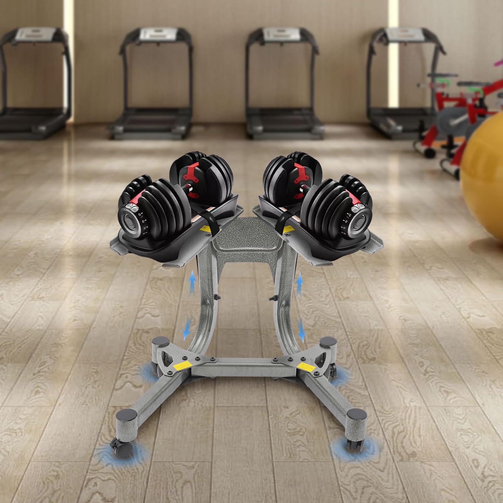 Supporto per manubri in metallo con ruote, supporto per manubri e pesi | Capacità di carico 100 kg, supporto per manubri regolabili da 552 e 1090, per casa e palestra