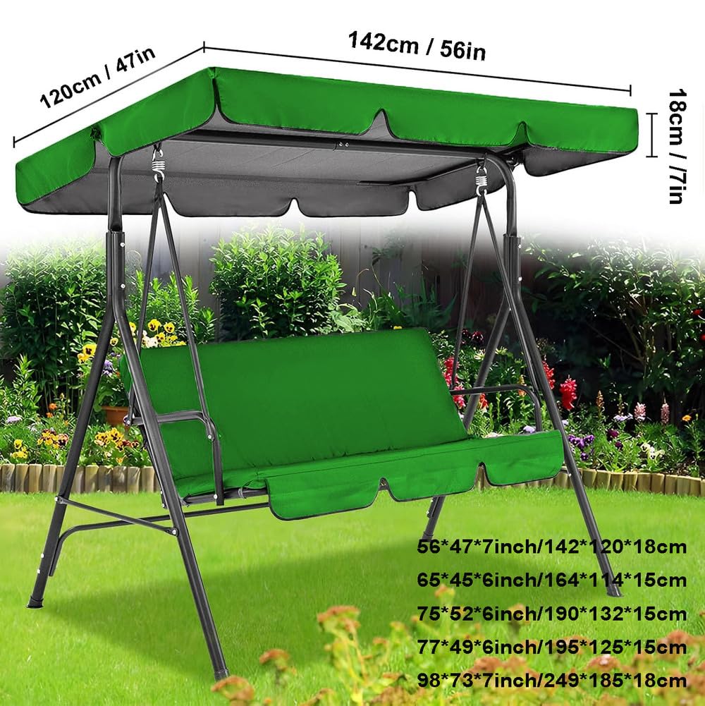 Toile de Balancelle de Jardin,Toit Pare-Soleil pour Balancelle de Jardin 3 Places,ImperméAble en Oxford Toit de BalançOire, Preuve UV Toit Pare-Soleil pour Balancelle de Jardin,Vert,249x185x18cm